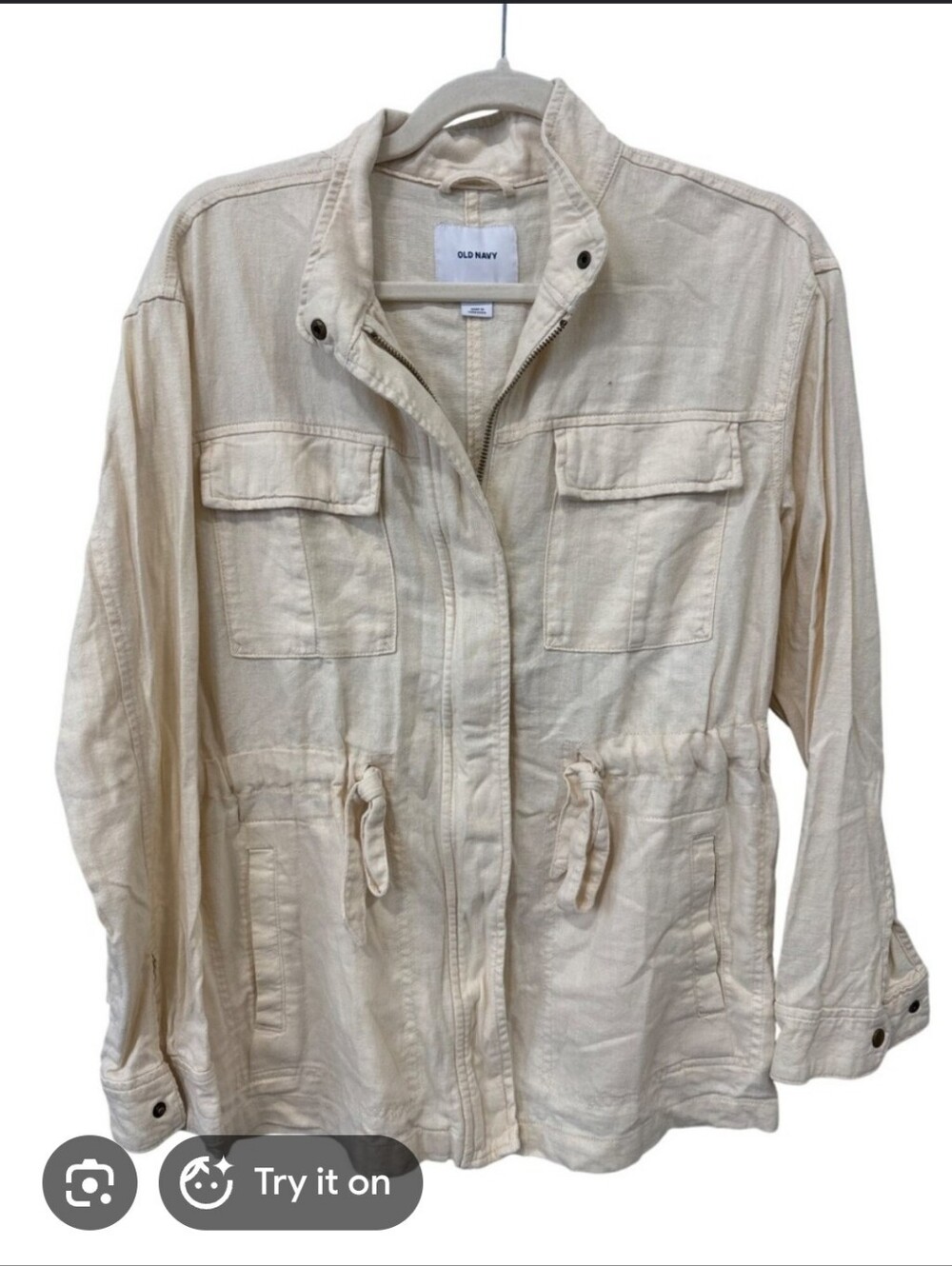 Old Navy Women's Cream Utility Jacket with Drawstring Waist